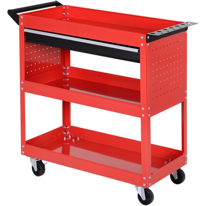 Organizator scule HomCom, 3 epipede, 4 roti, 82x35x76cm, rosu