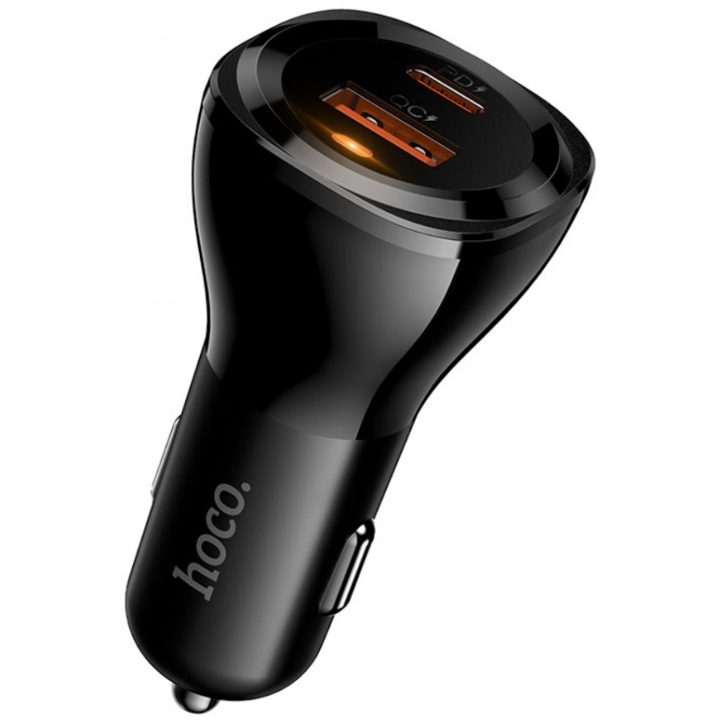 Incarcator auto Hoco DZ27 48W 1xUSB-C 1xUSB-A, negru