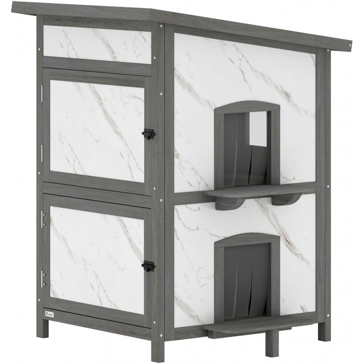 Casuta exterioara pentru pisici, 60x60x88cm, alb