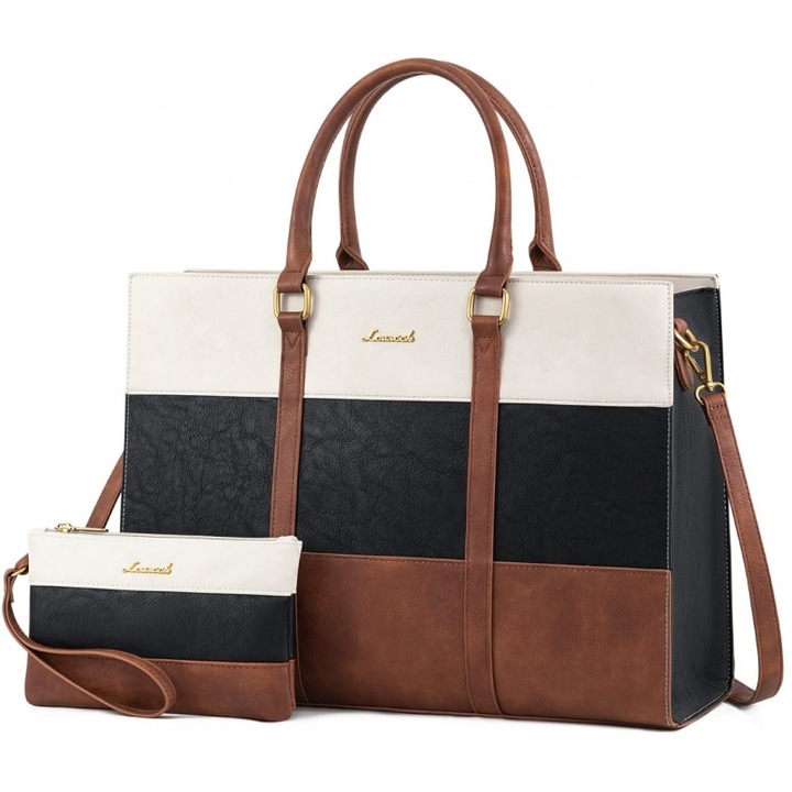 Set geanta dama Lovevook 15,6'' bej/negru/maro