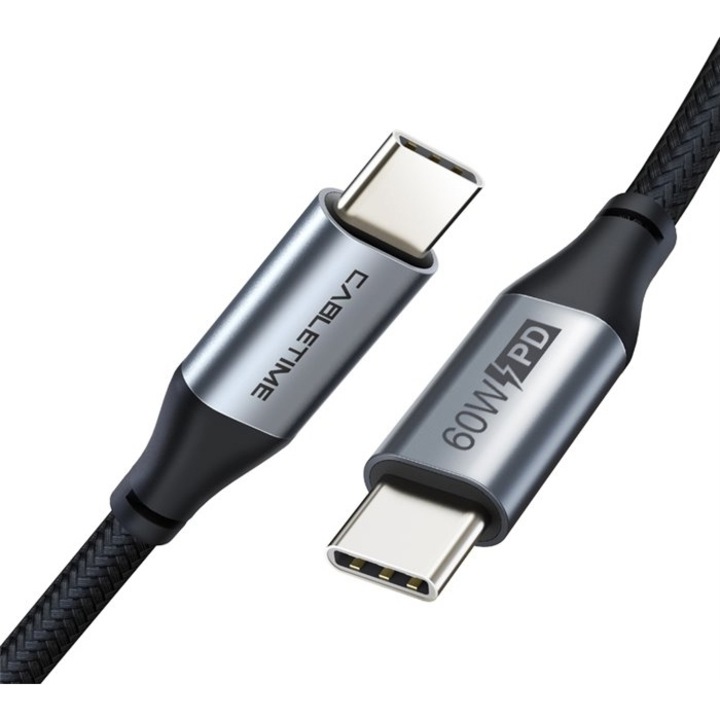 Cabluri de date CABLETIME USB-C se USB-C, 60W, 2m, mauro
