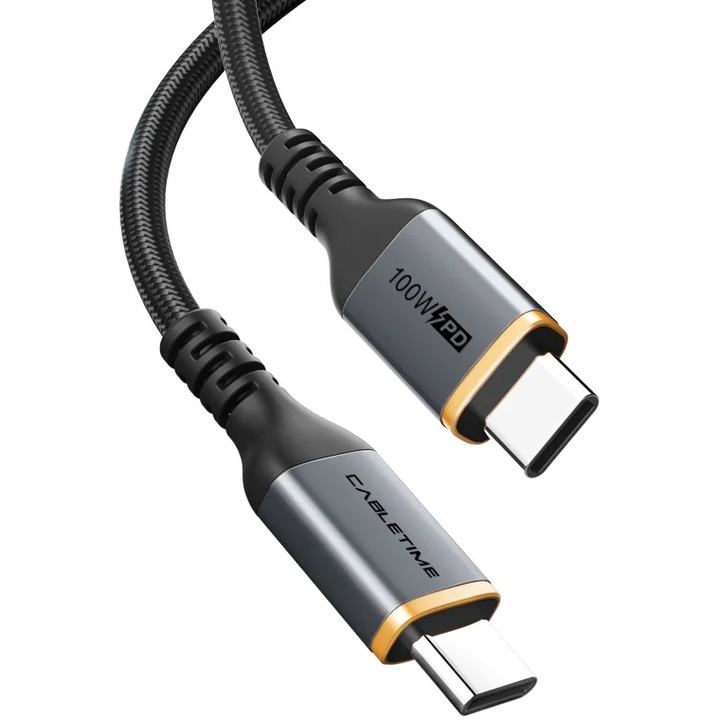 Cabluri de date telefoane CABLETIME USB-C 100W PD 2m, mauro