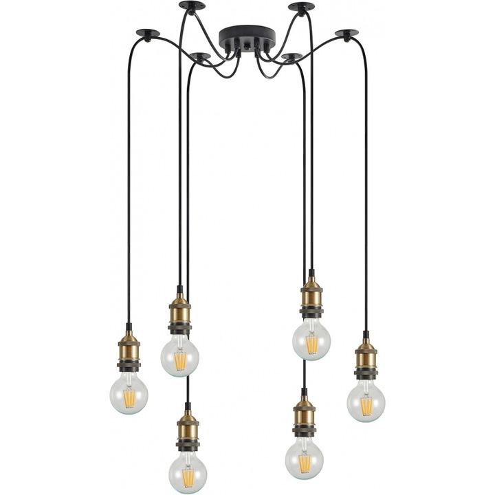 Lustra Bellota SE21-BR-10-BL6 Magnum, metal bronz, cablu textil negru