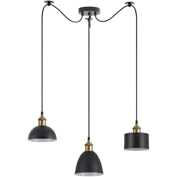 Lustra Bellota SE21-BR-10-BL3-MS12, metal bronz, abajur metalic negru