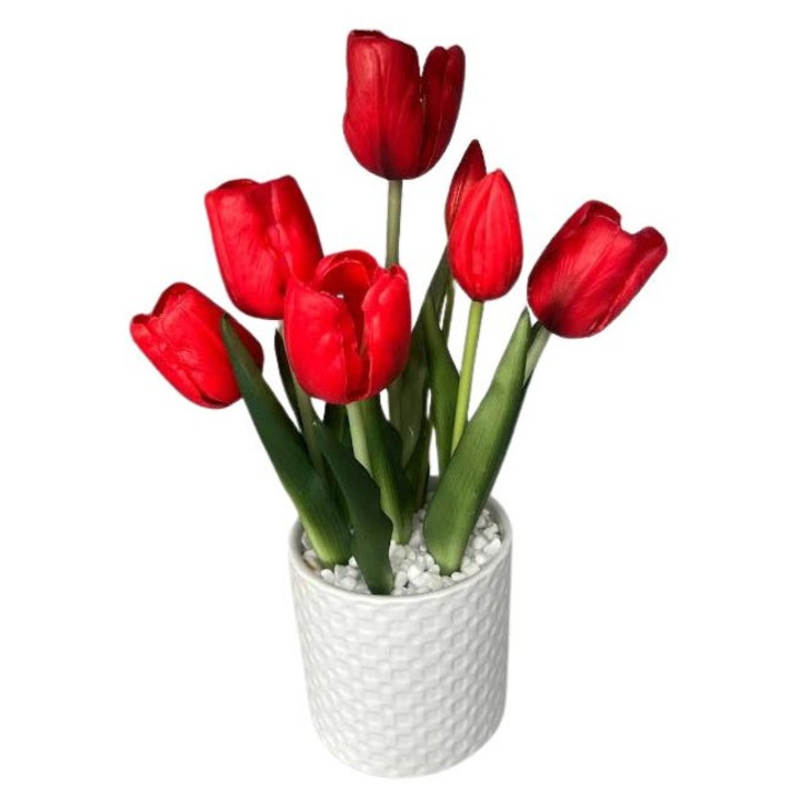 Lalele artificiale in ghiveci 32 cm, ROSU