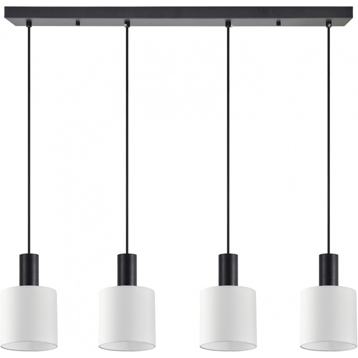 Lustra Bellota SE21-BL-4-4BL-SH1, neagră, abajur din țesătură albă, 77-8511