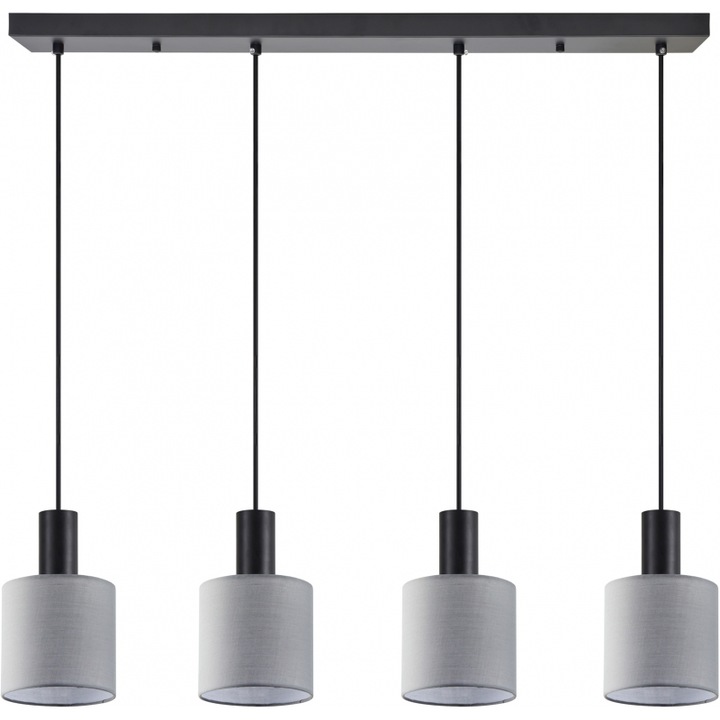 Lustra Bellota SE21-BL-4-4BL-SH2, neagra, abajur din tesatura gri