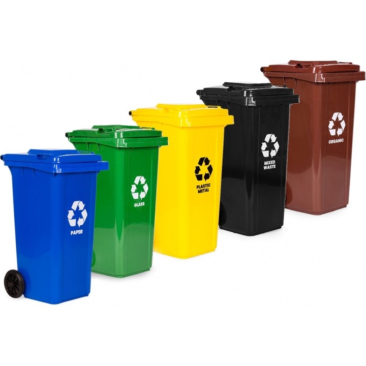 Set 5 cosuri de gunoi, MULTISTORE, 5x120L, albastru, verde, galben, negru, gri, plastic