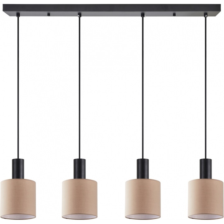Lustra Bellota SE21-BL-4-4BL-SH3, neagră, abajur textil maro, iluminat interior