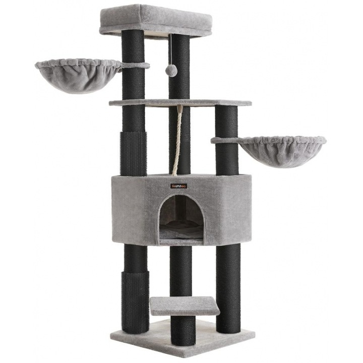 Turn de joaca pentru pisici Feandrea, 160 cm, gri-negru, pentru pisici mari