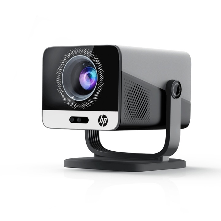Proiector Home Cinema De 6000 Lumeni, Videoproiector FLZEN 1080p Full HD, LED, 15000:1, Suport 4k, 50000 Ore, HDMI, USB, VGA, AV, Adaptor HDMI, Alb/Argintiu