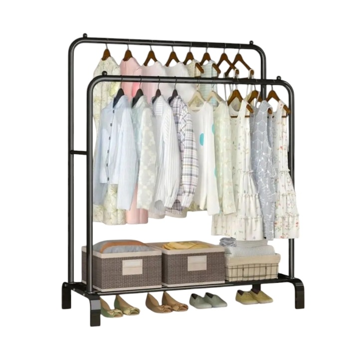 Cuier de podea cu raft pentru pantofi Tradesor Negru