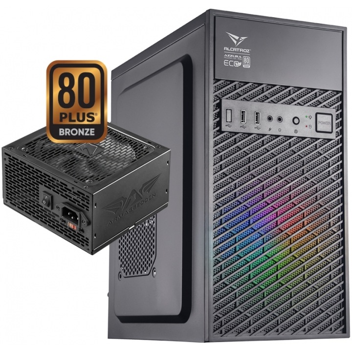 Carcasa PC ALCATROZ AZZURA MILLENIA ECO AIR 1 RGB, neagra, cu sursa de alimentare