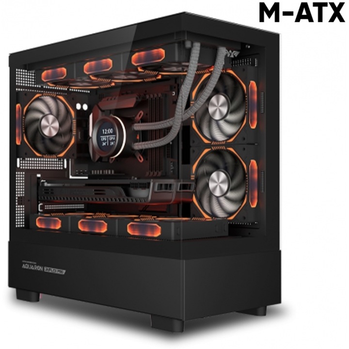 Carcasa gaming ARMAGGEDDON AQUARON DUPLEX PRO, M-ATX, dual chamber, neagra