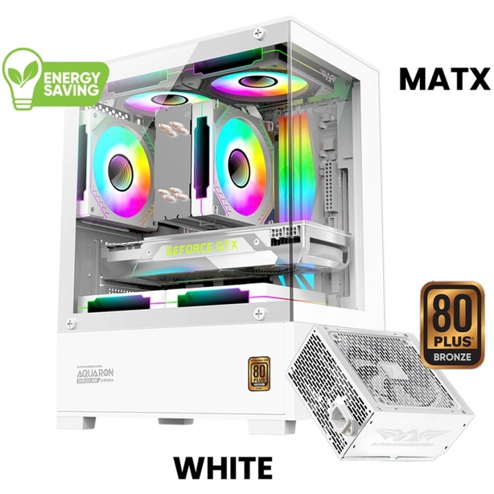 Carcasa PC cu sursa ARMAGGEDDON AQIARON NEMO alba