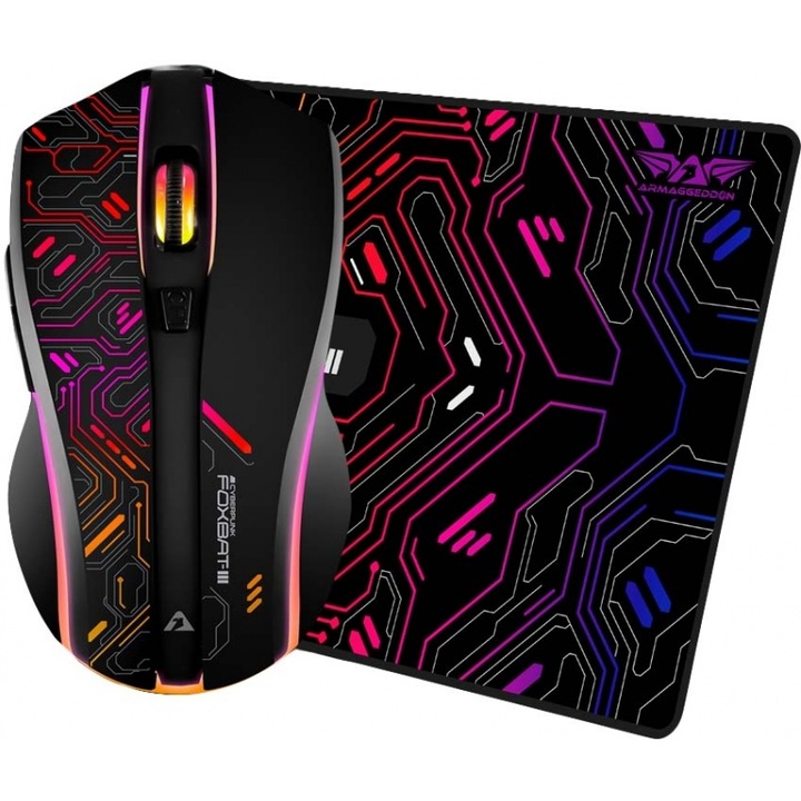 Mouse gaming wireless ARMAGGEDDON MIKOYAN FOXBAT-III RGB 10000 CPI, negru