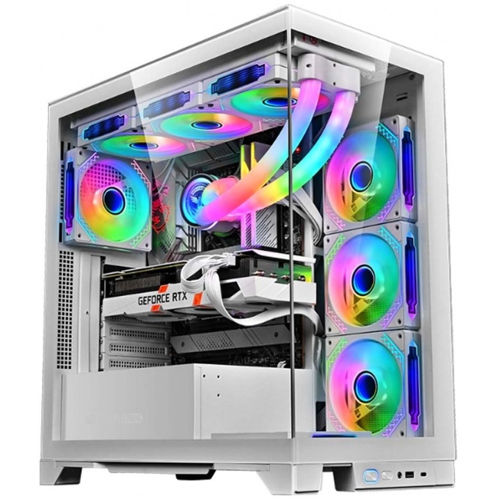 Carcasa gaming E-ATX ARMAGGEDDON AQUARON XTREME, transparenta, RGB, alba