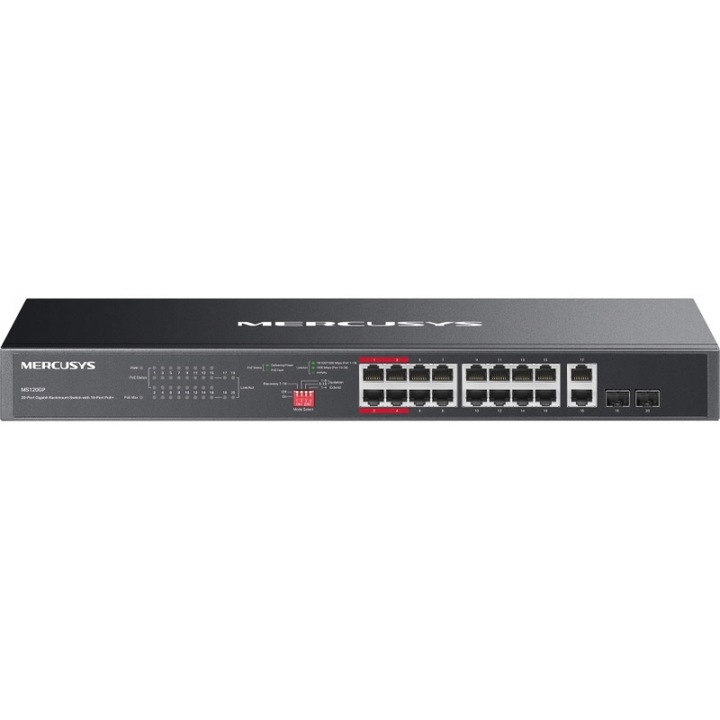 Switch fara management Mercusys 20-Port Gigabit Rackmount cu 16-Port PoE+, MS120GP