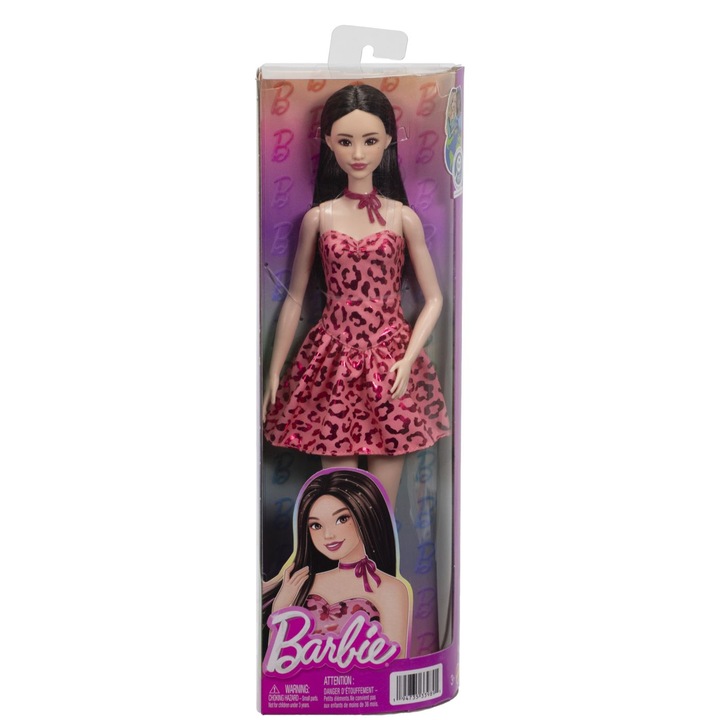 Кукла Barbie Fashionistas, Брюнетка с розова рокля с леопардов принт