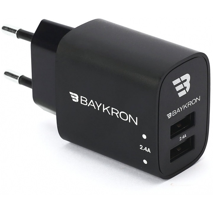 Incarcator telefon Baykron, adaptor de perete inteligent, dual USB 2.4A, 12W, alb