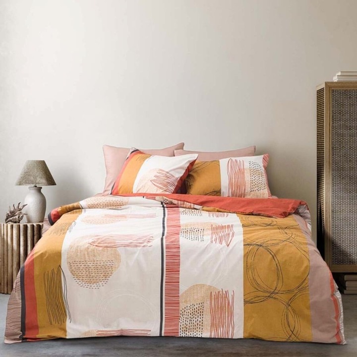 Vortex narancssárga, absztrakt mintás, 100% pamut ranforce, 240x260 cm, 4 részes, Bahar Textil