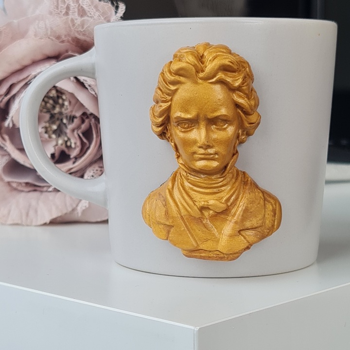 Cana personalizata, Ludwig van Beethoven gold, meloman 1, lut polimeric Fimo, 300 ml