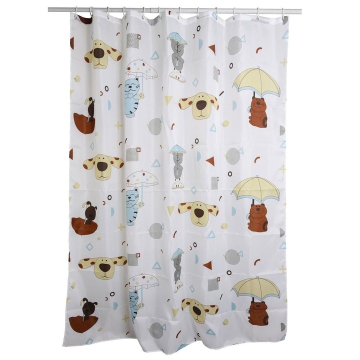 Perdea Dus Pisici 180x200 cm, Poliester, Multicolor