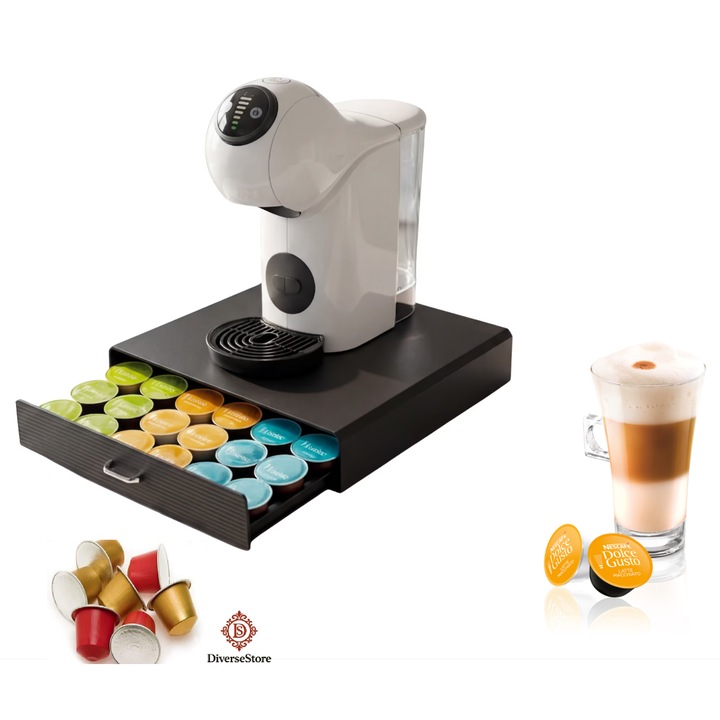 Suport organizator pentru capsule de cafea, tip sertar, 30 capsule, 35 x 34 x 7.5 cm