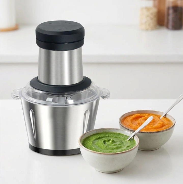 Tocator electric 3L, 500W, bol inox, pentru tocare si mixare rapida, usor de curatat, argintiu