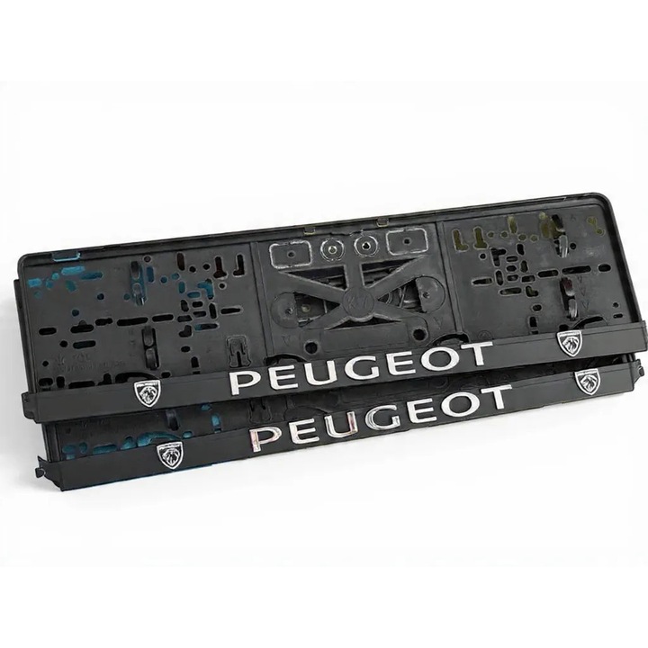 Set suport placute numar inmatriculare auto 3D (fata + spate) Peugeot NOU