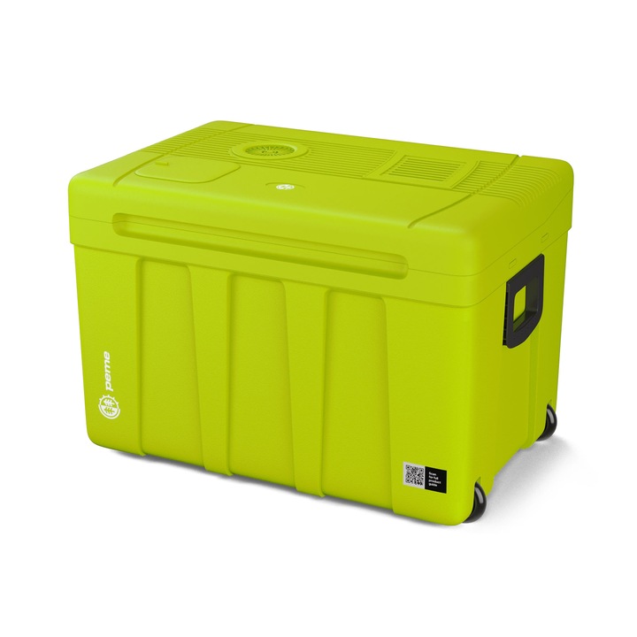 Frigider turistic electric Peme Essential 50, 46.5 litri, 55W, Dual 12V/230V, 2in1 Racire/Incalzire, Capacitate Mare, Camping, Verde lime