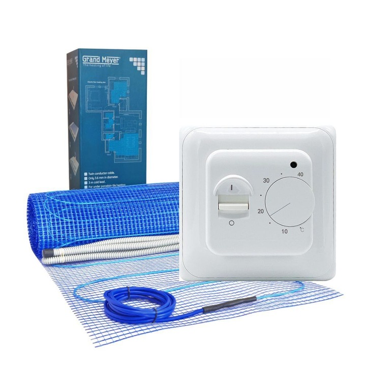 Grand Meyer THM200 elektromos fűtőszőnyeg, 200 W/m, 3,6 mm, 50 cm, MST-1 termosztát szettel