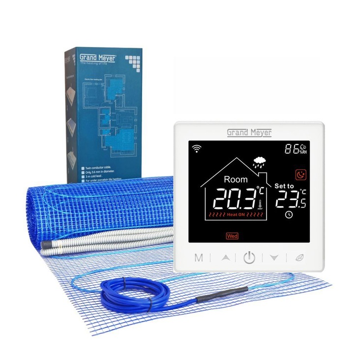 Padlófűtés készlet 10 m, 200 W/m, Wi-Fi termosztát SN-10, többszínű, 3,8 mm
