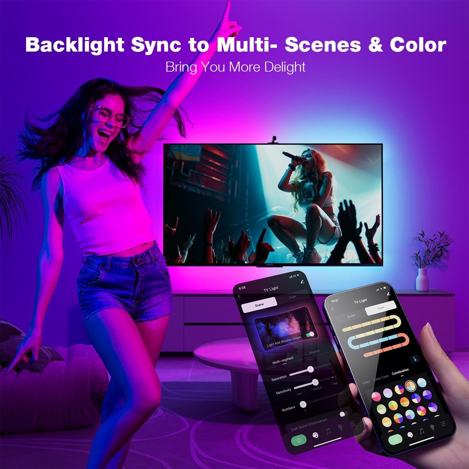 Ulamp Excitat® LED TV лента RGBIC 3.8 м с 1080P камера, синхронизация на ...