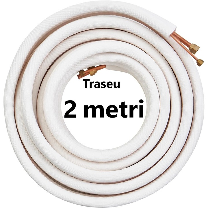 Kit Teava Cupru 2 metri 1/4'', 3/8'' pentru instalare, montaj Aer conditionat, Alb
