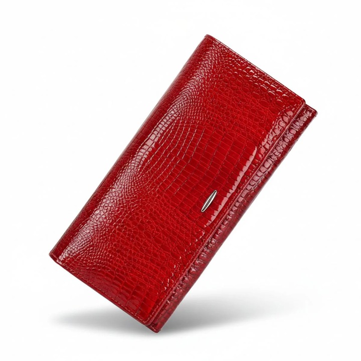 Portofel dama piele naturala lacuita, Red Hot