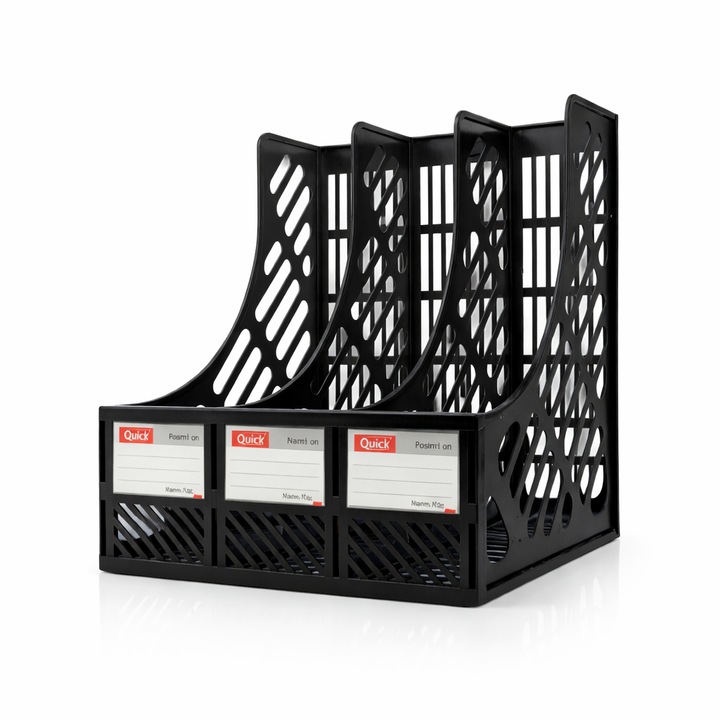 Вертикална поставка за документи А4, 3 отделения, черна, пластмасов органайзер за бюро, поставка за папки, списания, каталози