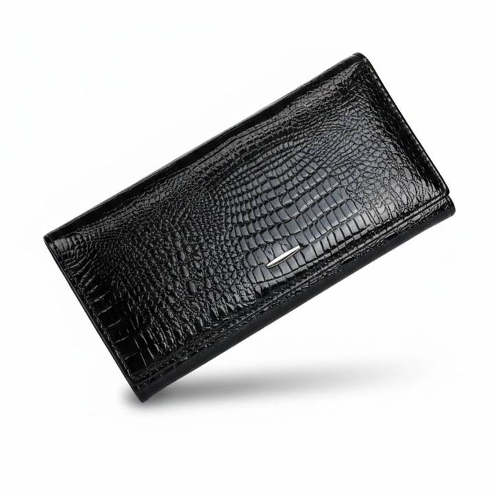 Portofel dama piele naturala lacuita, Negru