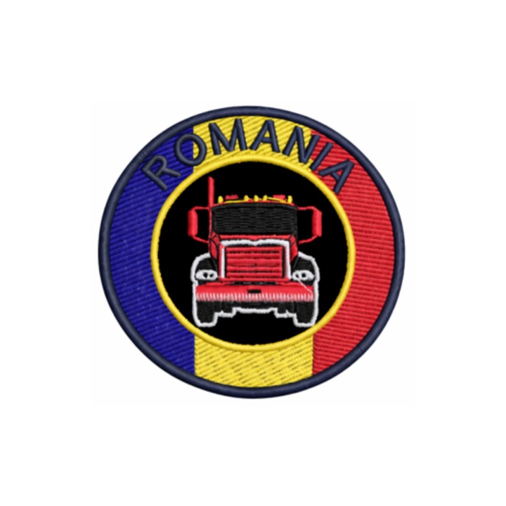 Hímzett ROMANIA matrica kamionnal, 95 mm
