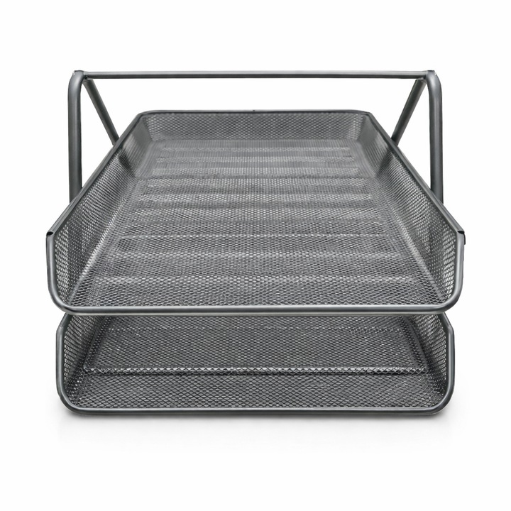 Тава за документи, сива, органайзер за бюро А4, хоризонтален държач за хартия, мрежеста офис тава, здрава