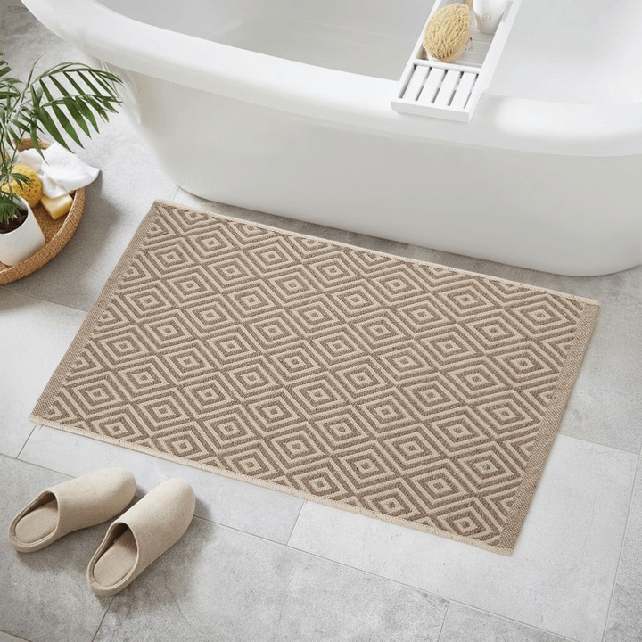 Covorasi baie DarianA Soma 50×80 cm Bej antiderapant, lavabil, ideal pentru baie, bucatarie hol sau camera de zi