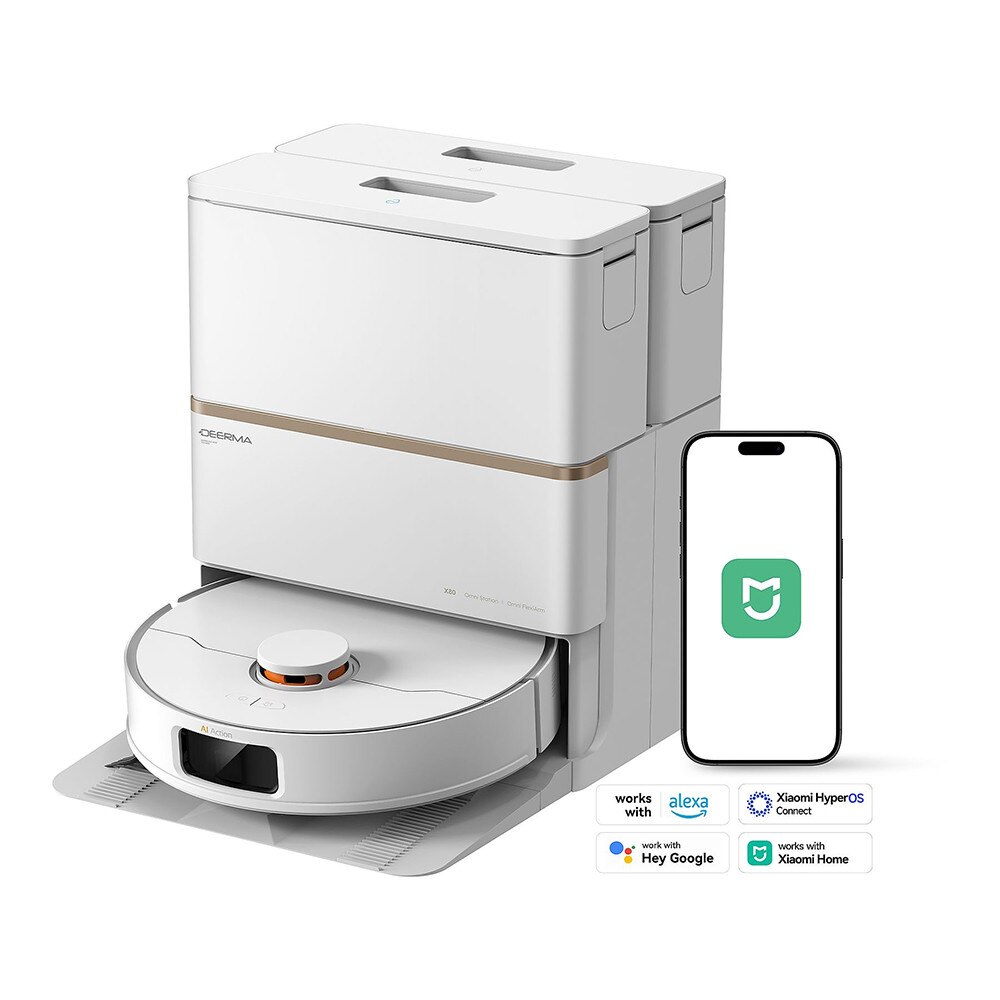 Robot Aspirator, Mop, 15000Pa, Statie, Navigatie Laser, Mi Home App - Deerma (X80) - White
