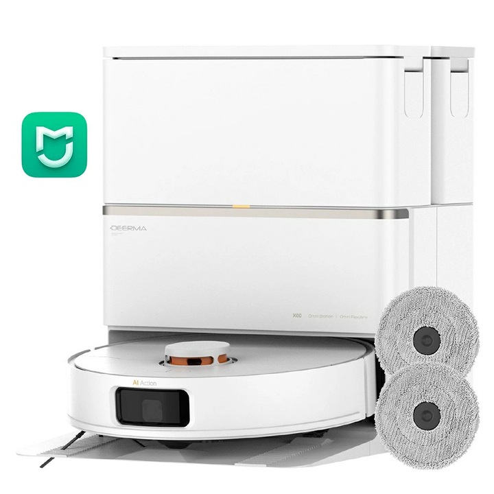 Robot Aspirator, Mop, 15000Pa, Statie, Navigatie Laser, Mi Home App - Deerma (X80) - White