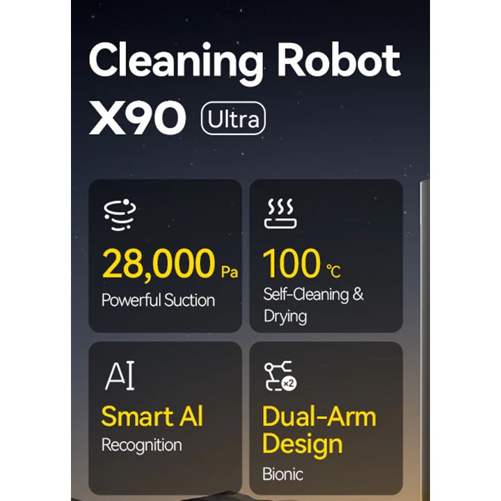 Aspirator Robot cu Mop, 28000Pa, Statie, Navigatie, Rezervor XL, Mi Home App, Deerma X90 Ultra, Negru