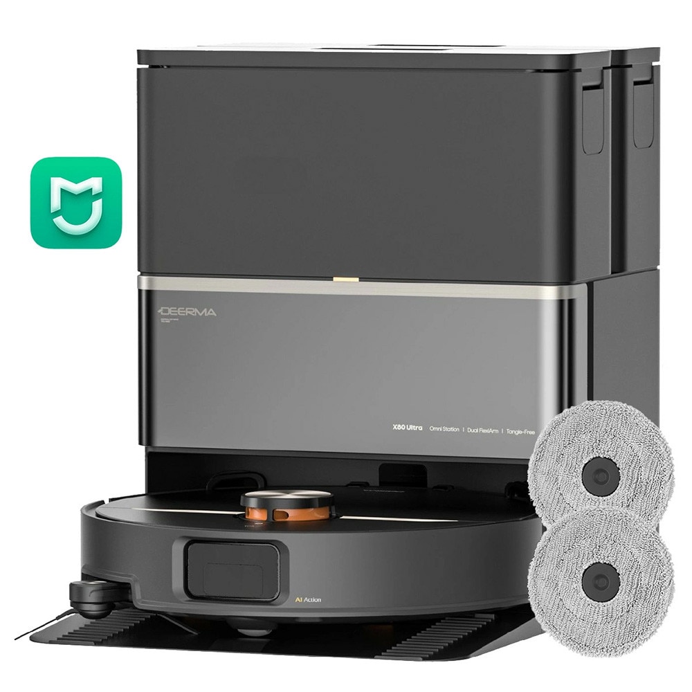 Robot aspirator, Mop, 23000Pa, Statie, Navigatie Laser, Mi Home App - Deerma (X80 Ultra) - Black