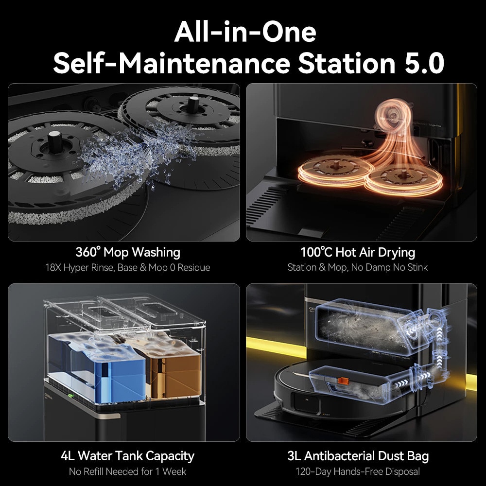 Robot aspirator, Mop, 23000Pa, Statie, Navigatie Laser, Mi Home App - Deerma (X80 Ultra) - Black