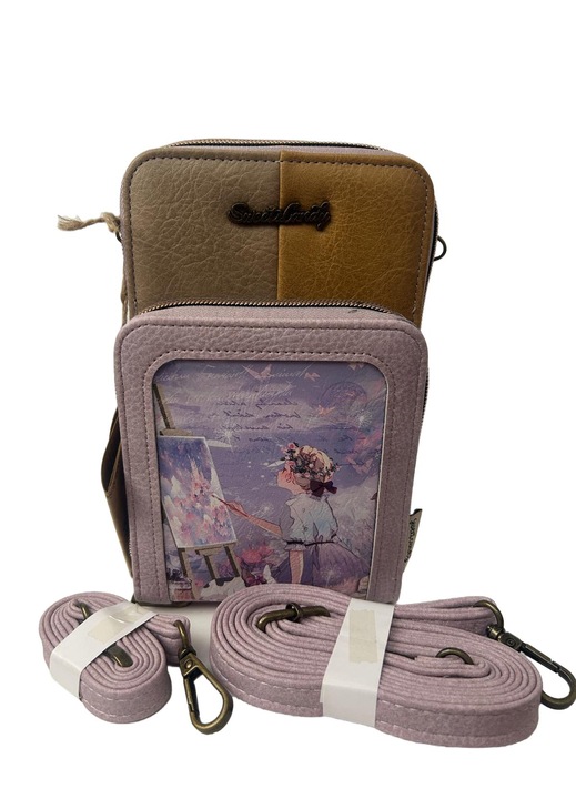 Geantă pentru telefon mobil, Sweet Candy, cu buzunar transparent, Lilac, 12,5x7x21cm