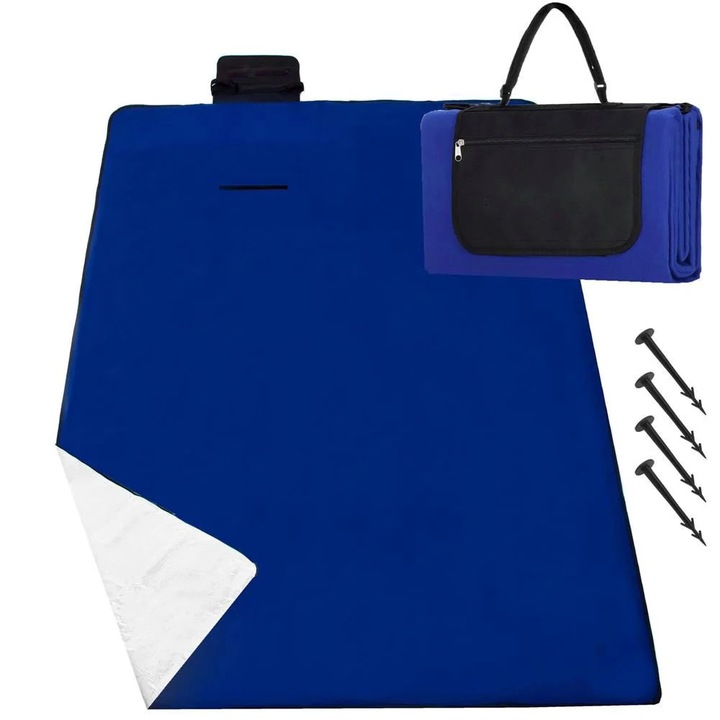Piknik vagy strandtakaró, szigetelőfóliával és fogantyúval, 150x200cm, kobaltkék
