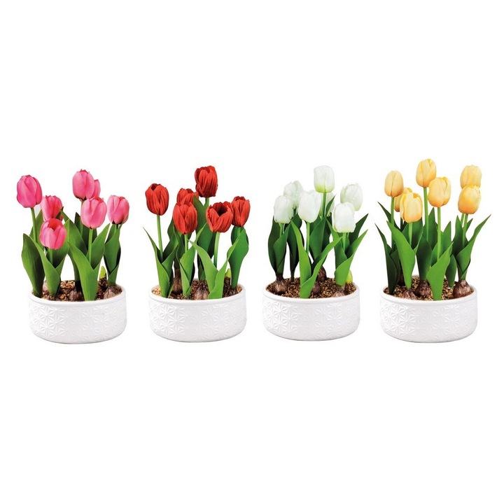 Set 4 ghivece Lalele artificiale 18, 5 x 32 cm