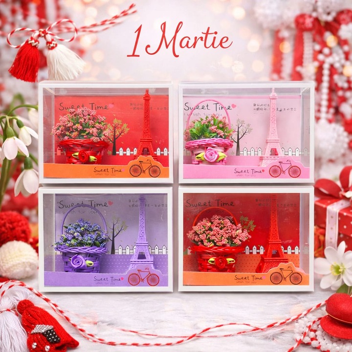 Set 4 Decoratiuni( Turnul Eiffel & Cosulet cu Flori) Ideal pt 1 Martie, 8 Martie